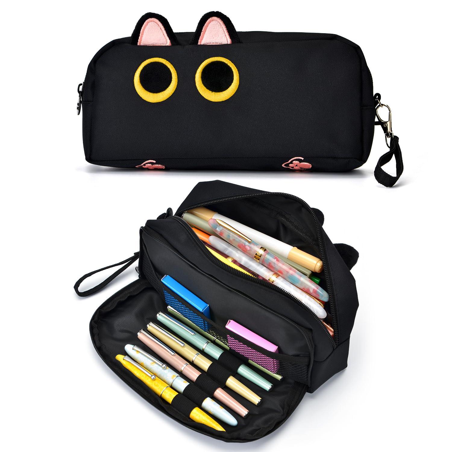 Lanxivi Pencil Case ViviD Black Color, Cat Pattern, Large Capacity Pencil Box Set