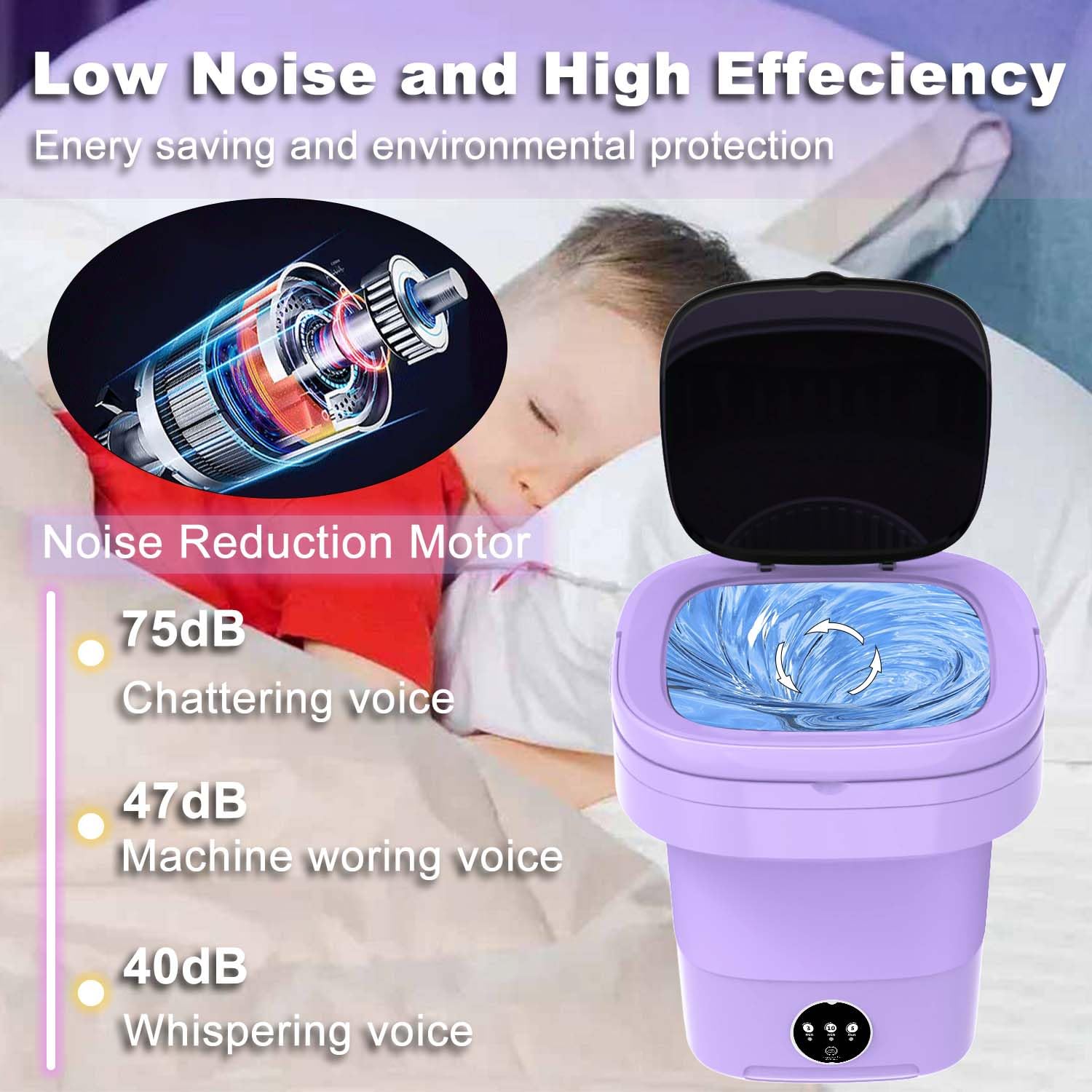 Portable Washing Machine,12L Mini Washer with Foldable Design, Small Folding Washing Machine with 3 Intelligent Cleaning Modes for Travel,Apartment,Baby Clothes,Socks（Purple)