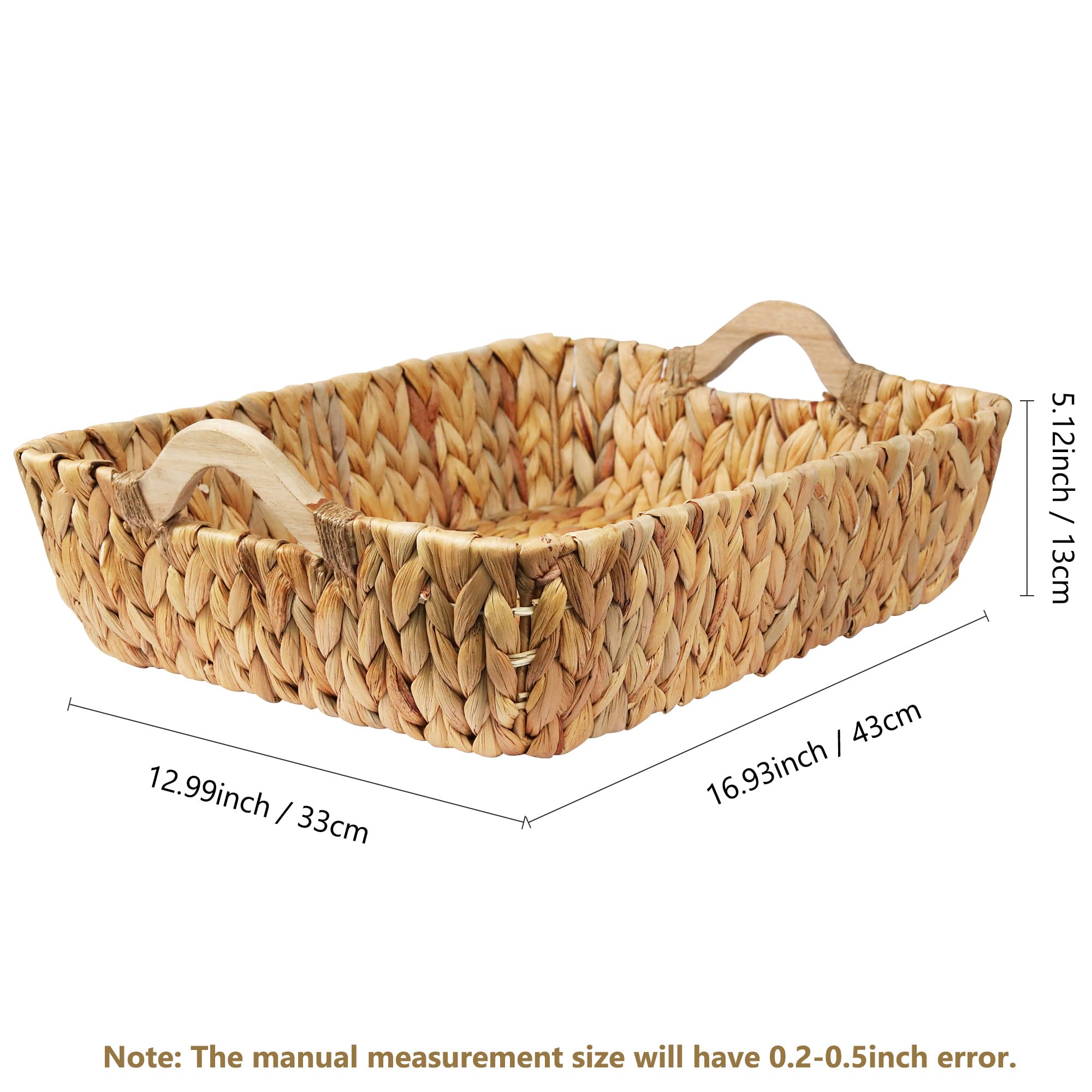 VILSSOVY 2 Packs Wicker Basket, Hyacinth Wicker Storage Baskets for Shelves, Woven Baskets for Storage, with Handle for Pantry, Bedroom, Laundry(16.93"x12.99"x5.12")