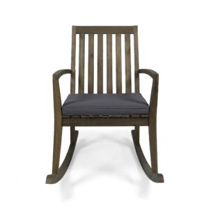 Merax Outdoor Acacia Wood Rocking Chair with Water-Resistant Cushion for Patio,Garden,Porch, Dark Grey