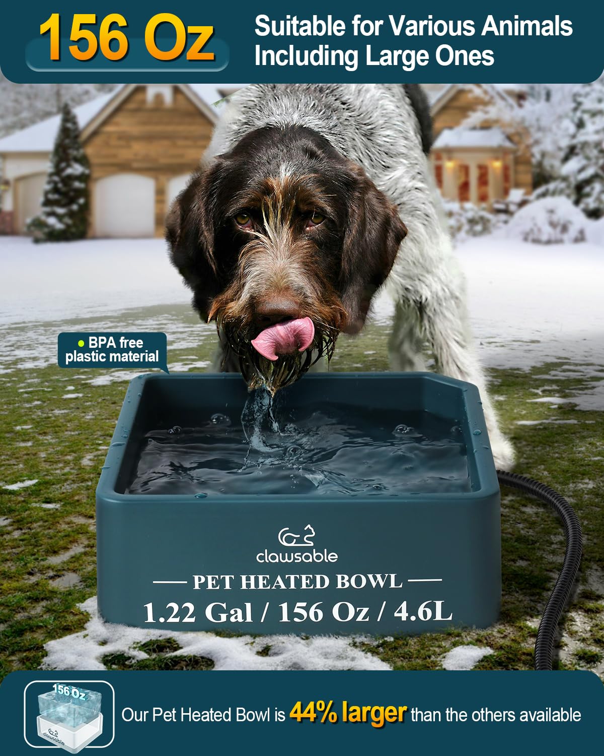 Extra Large Heated Water Bowl for Outdoor Dog & Cat, Outside Heated Dog Bowl Provides Drinkable Water in Winter, Heated Pet Bowl No Freeze Waterer Dish for Rabbit, Chicken, Duck, Squirrel