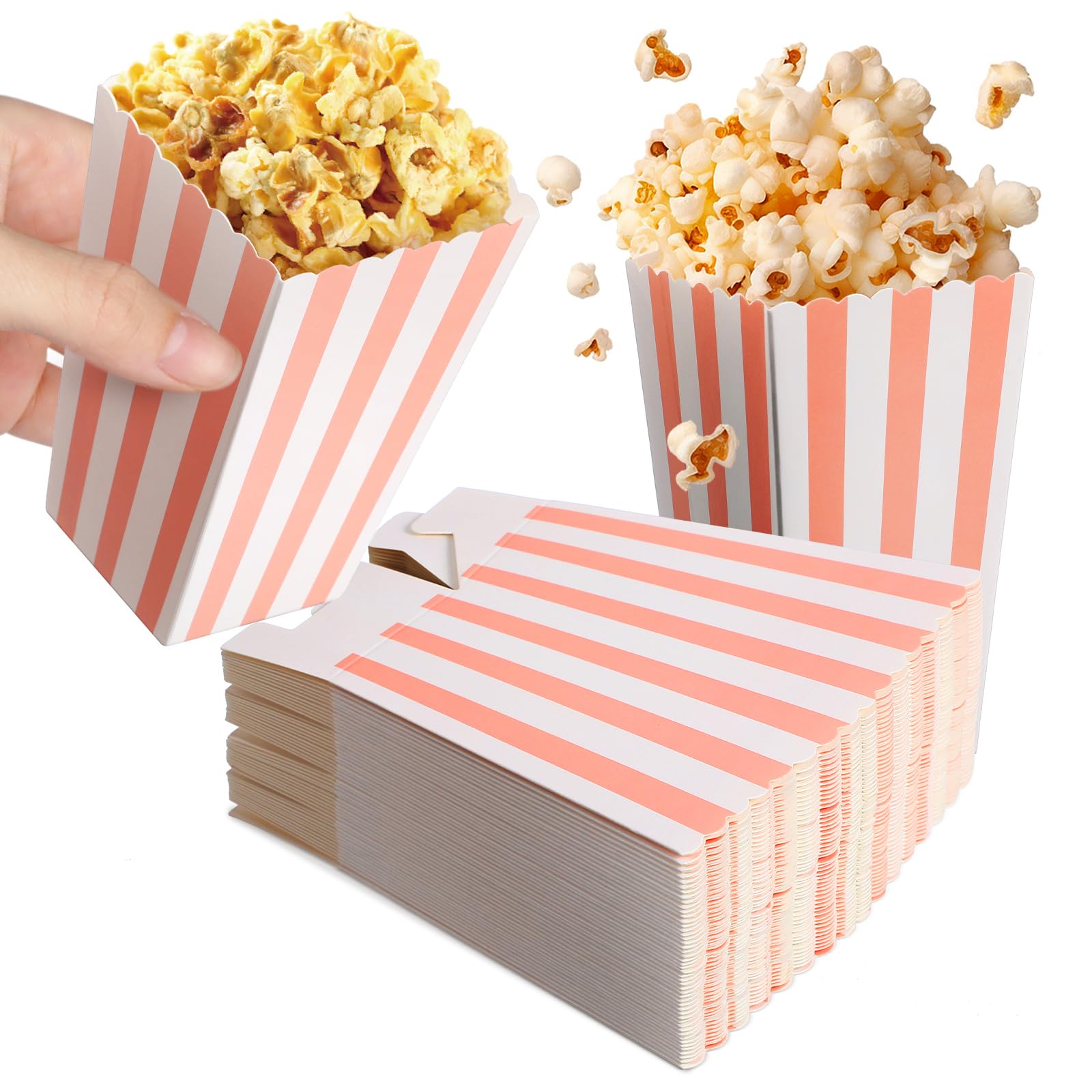 48 Pcs Popcorn Cups Paper Pink Popcorn Boxes French Fry Cups Snack Holders Paper Treat Bags for Birthday Party