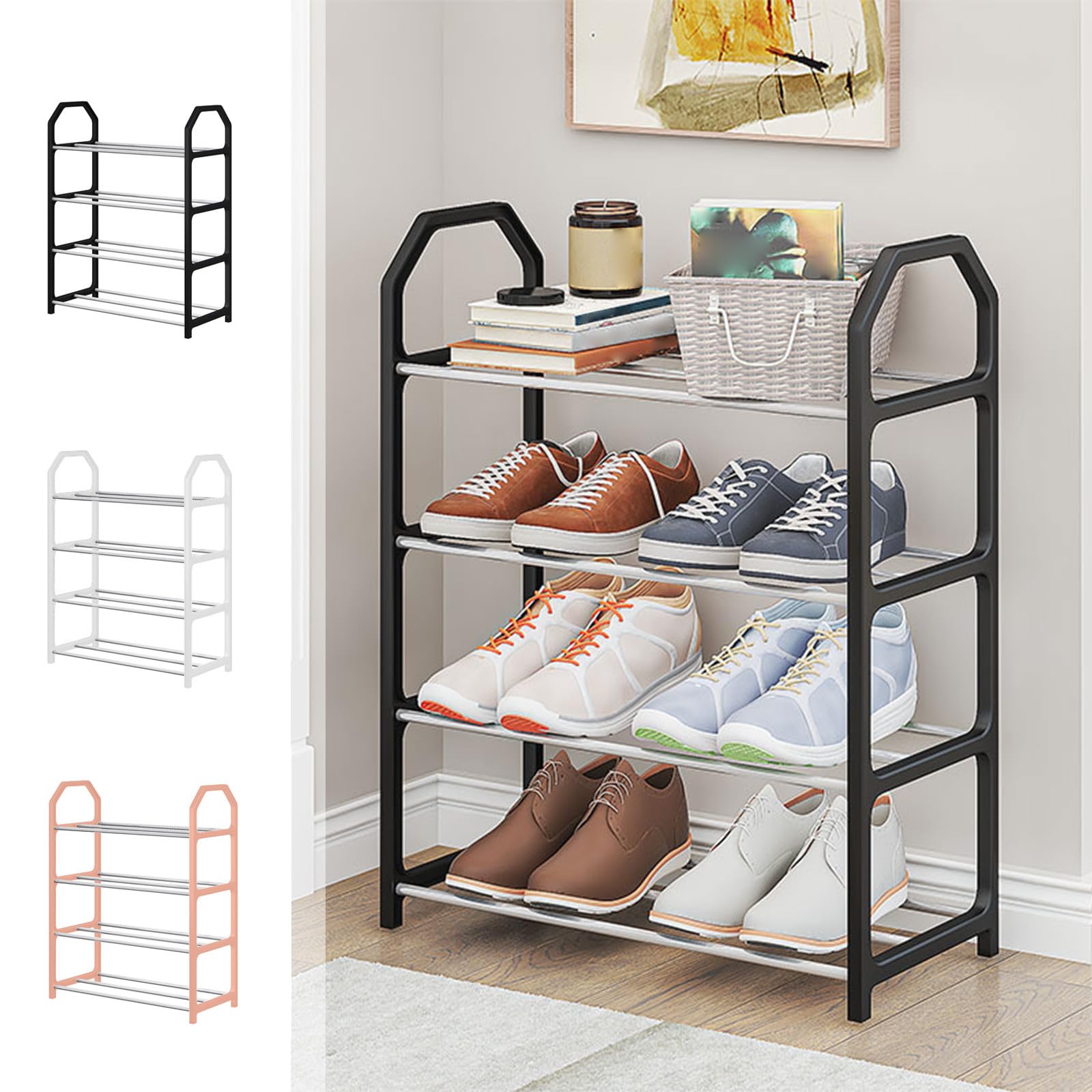 Shoe Rack 4 Layer, Shoe Organizer for Entryway, Storage Shoe Shelf with 4 Tiers Metal Shelves, Assembled Shoe Rack for Bedroom, Closet, Entry, Hallway, Slatted Design for Ventilation Drainage