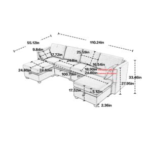 FANYE L/U-Shaped Free Modular Storage Sleeper Sectional Sofa Bed with Reversible Chaises/Ottomans and Adjustable Armrests Convertible Spacious Sleep Sofabed for Home Apartment Office Living Room