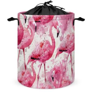 watercolor pink flamingo laundry basket with lid collapsible drawstring clothes hamper storage with handle