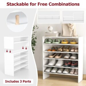 Tangkula 6-Tier Vertical Shoe Rack, Space Saving Corner Shoe Shelf with Stackable Design for 36 Pairs, 3-in-1 Adjustable Storage Shoe Stand for Front Door Entryway (2, White)