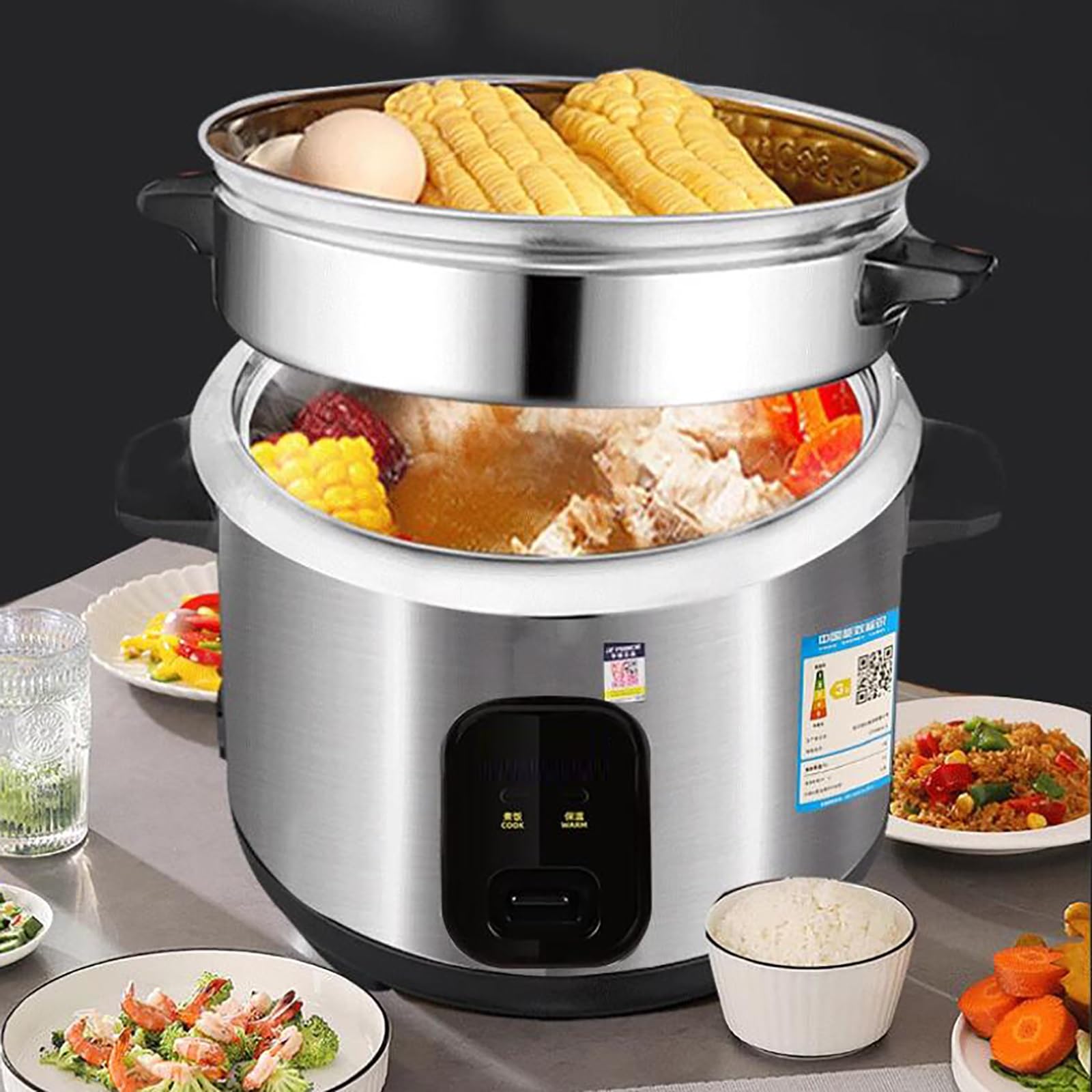 ZHUIYI Rice Cooker (2-6L) 304 Stainless Steel Inner Pot, Intelligent Insulation, Make Rice & Steam Food & Vegetables, 220-240V US/EU Power(3L)