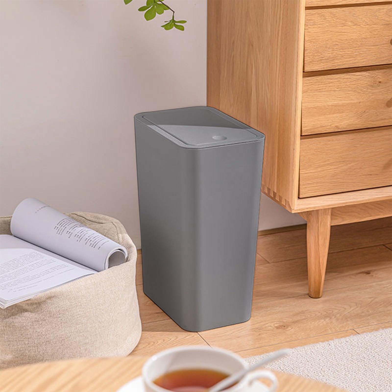 Kitchen Trash Can Bathroom Trash Can with Lid, Garbage Bin Small Garbage Can with Press Lid, Garbage Cans for Kitchen Plastic Wastebasket with Popup Lid Dustbin for Home, Office