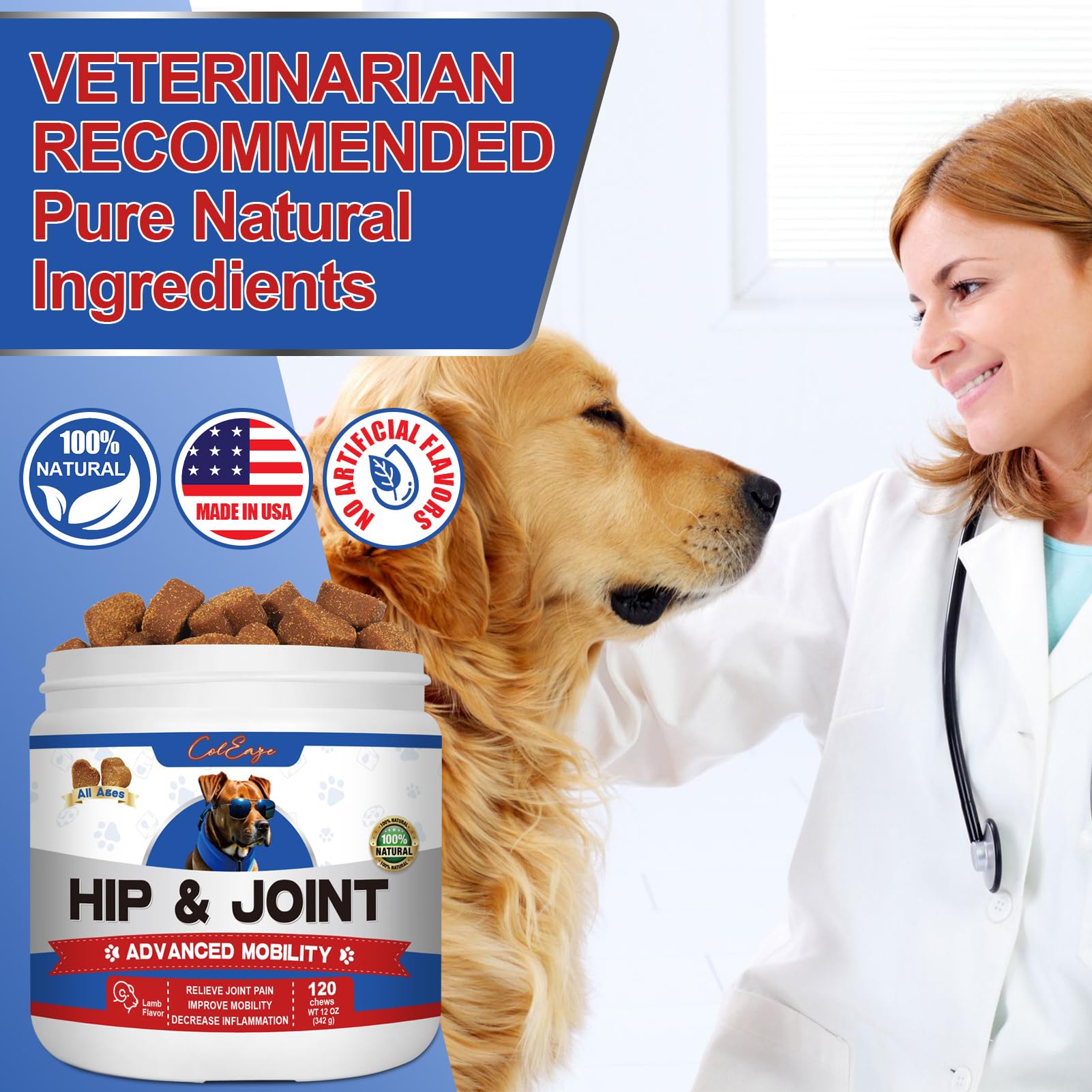 Joint Supplement for Dogs Glucosamine for Dogs Heart Shaped Chews Hip & Joint Supplement for Dogs 120 Count Lamb Flavor