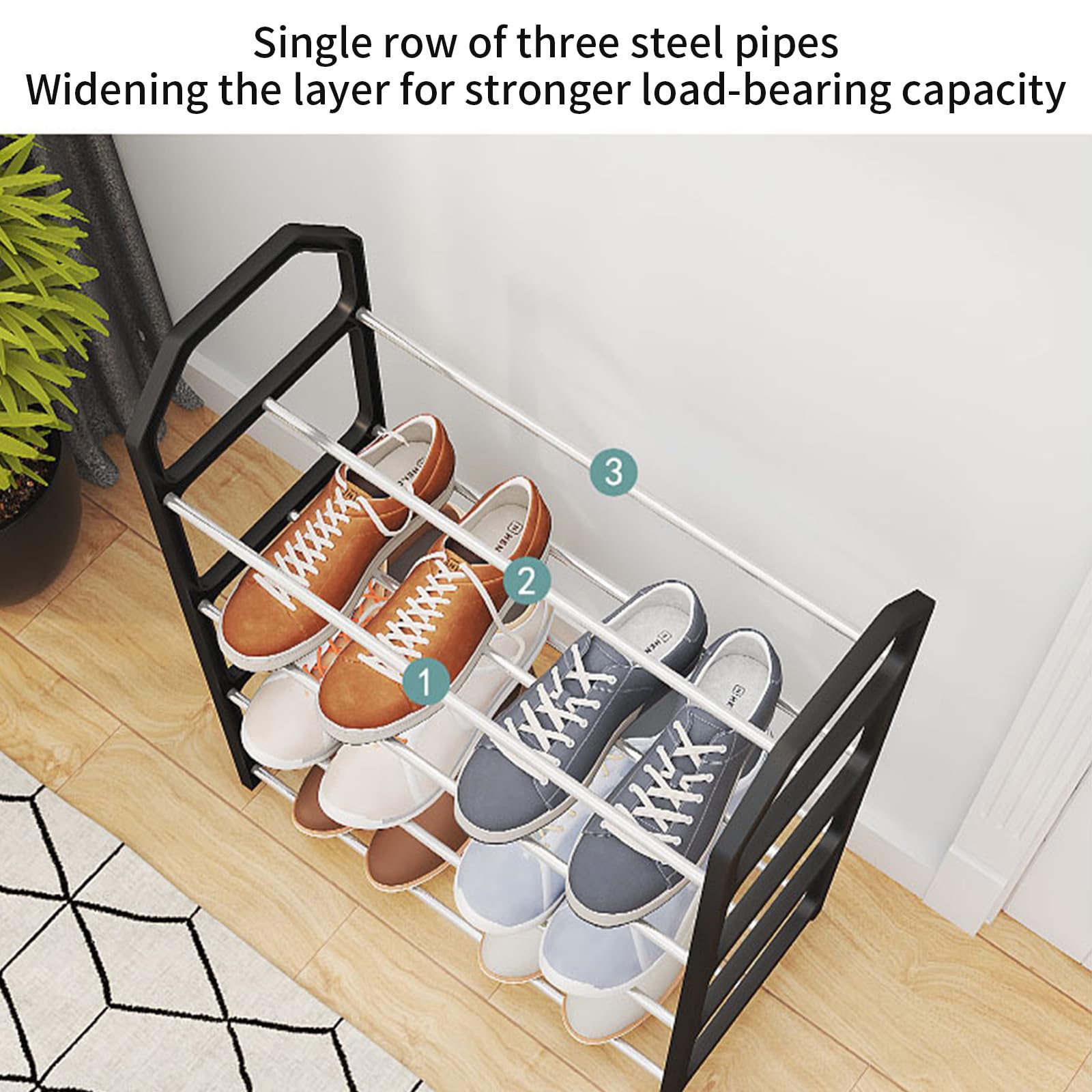 Shoe Rack 4 Layer, Shoe Organizer for Entryway, Storage Shoe Shelf with 4 Tiers Metal Shelves, Assembled Shoe Rack for Bedroom, Closet, Entry, Hallway, Slatted Design for Ventilation Drainage