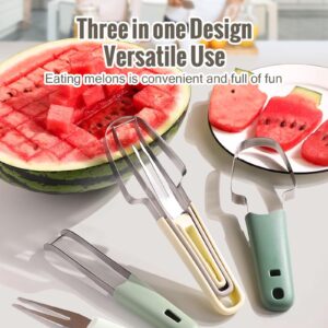 SINGYEIEC 3-in-1 Watermelon Cutter Slicer Tool, Stainless Steel Watermelon Cutter Slicer, Creative kitchen fruit cutter tool, Watermelon Popsicle Mould, melon cutter, portable fruit fork