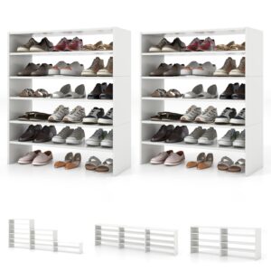 tangkula 6-tier vertical shoe rack, space saving corner shoe shelf with stackable design for 36 pairs, 3-in-1 adjustable storage shoe stand for front door entryway (2, white)