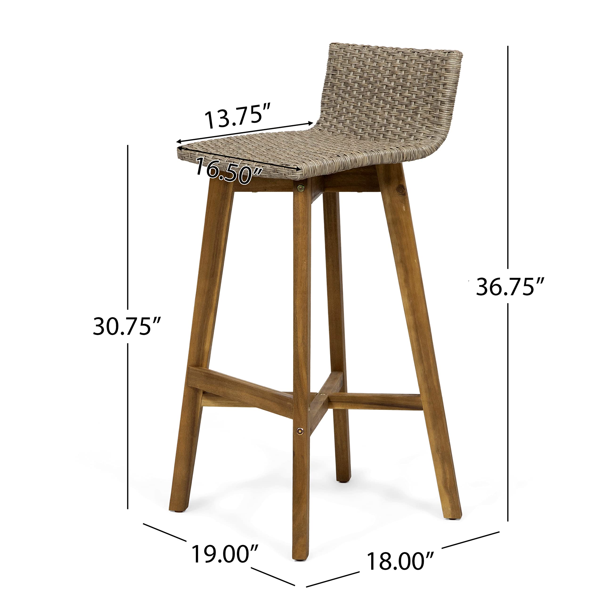 Christopher Knight Home La Brea Outdoor Acacia Wood and Wicker Barstools (Set of 4), Light Brown and Teak