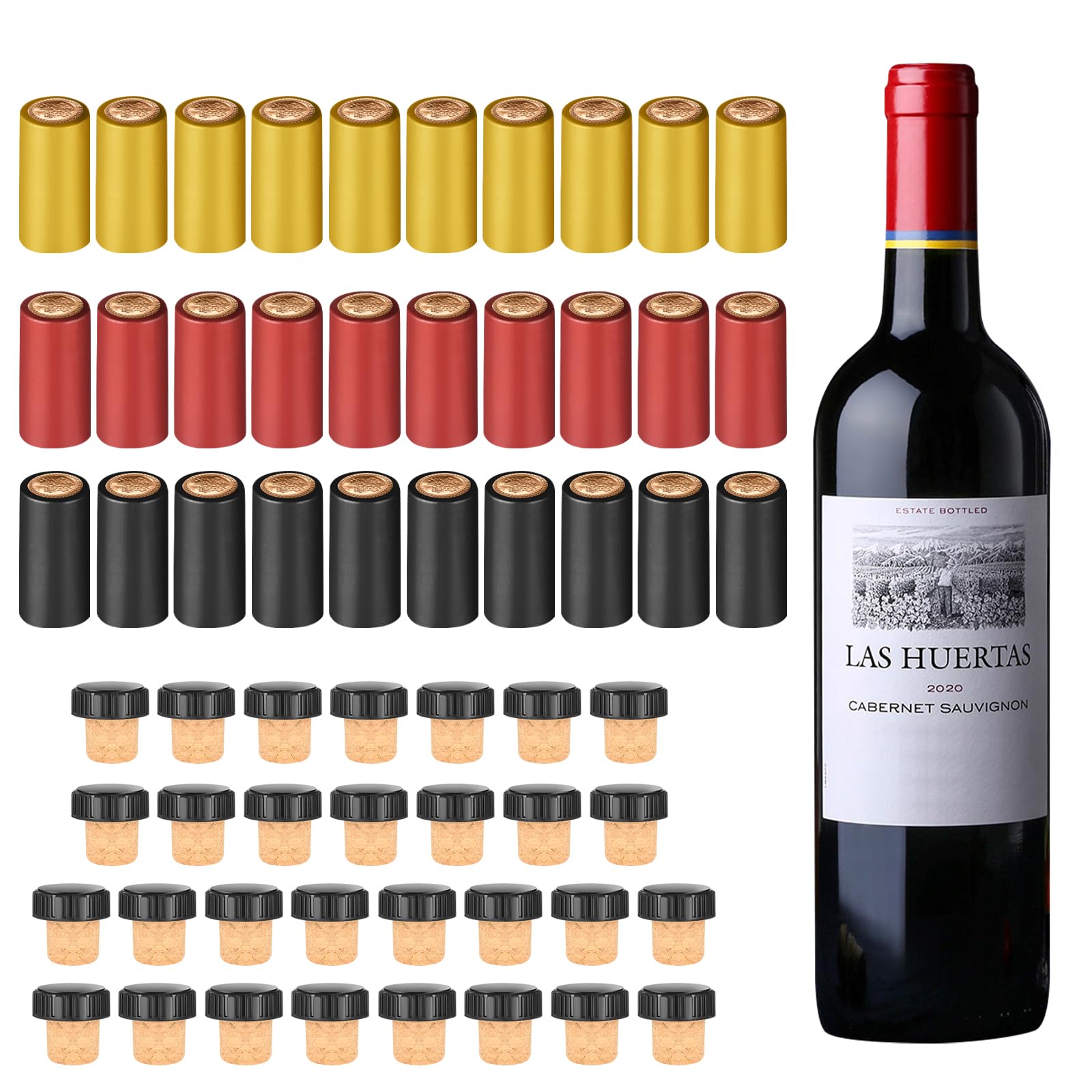 60pcs Wine Sealer for Wine Bottles, Include 30pcs Wine Bottle Cork Stoppers and 30pcs PVC Heat Shrink Capsules, Wine Bottle Tops Seals Corks, Perfect for Home Use and Cruises