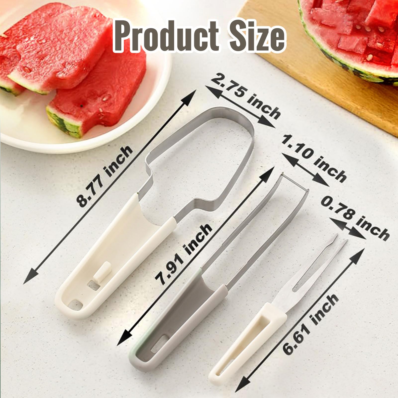 SINGYEIEC 3-in-1 Watermelon Cutter Slicer Tool, Stainless Steel Watermelon Cutter Slicer, Creative kitchen fruit cutter tool, Watermelon Popsicle Mould, melon cutter, portable fruit fork