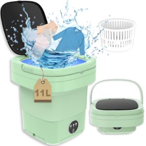 mini washing machine, 11l portable foldable washer with dryer for baby clothes, small washing machine with laundry basket for underwears, baby clothes, socks, pet garments, small items, green