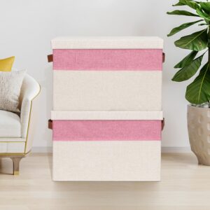 BinWhiz Fabric Storage Bins with Lids, 15x11x9.5 Inch Collapsible Organizer Baskets for Shelves, Closets, Storage Rooms, Home Decor, 2 Pack, Pink & Beige