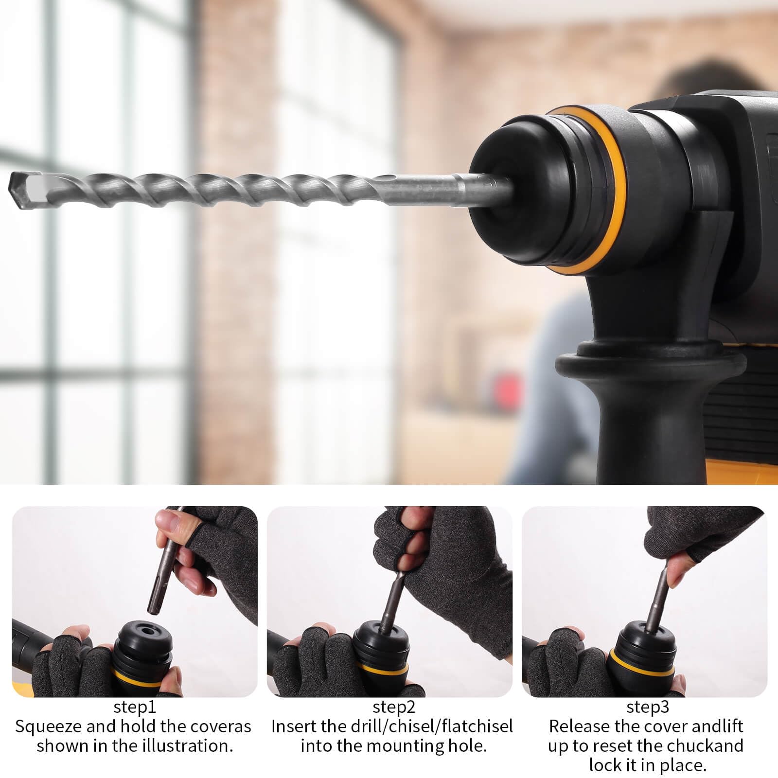 Rotary Hammer Drill Compatible With Dewalt 20V MAX Battery, Brushless SDS Cordless Rotary Hammer for Concrete/Masonry, 2 Modes with 360°Auxiliary Handle and 4 Drill Bits (Battery not included)