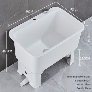 Floor Mop Sink with Drain Button, Free Standing Wash Station Commercial Mop Service Basin for Kitchen/Restaurant/Business