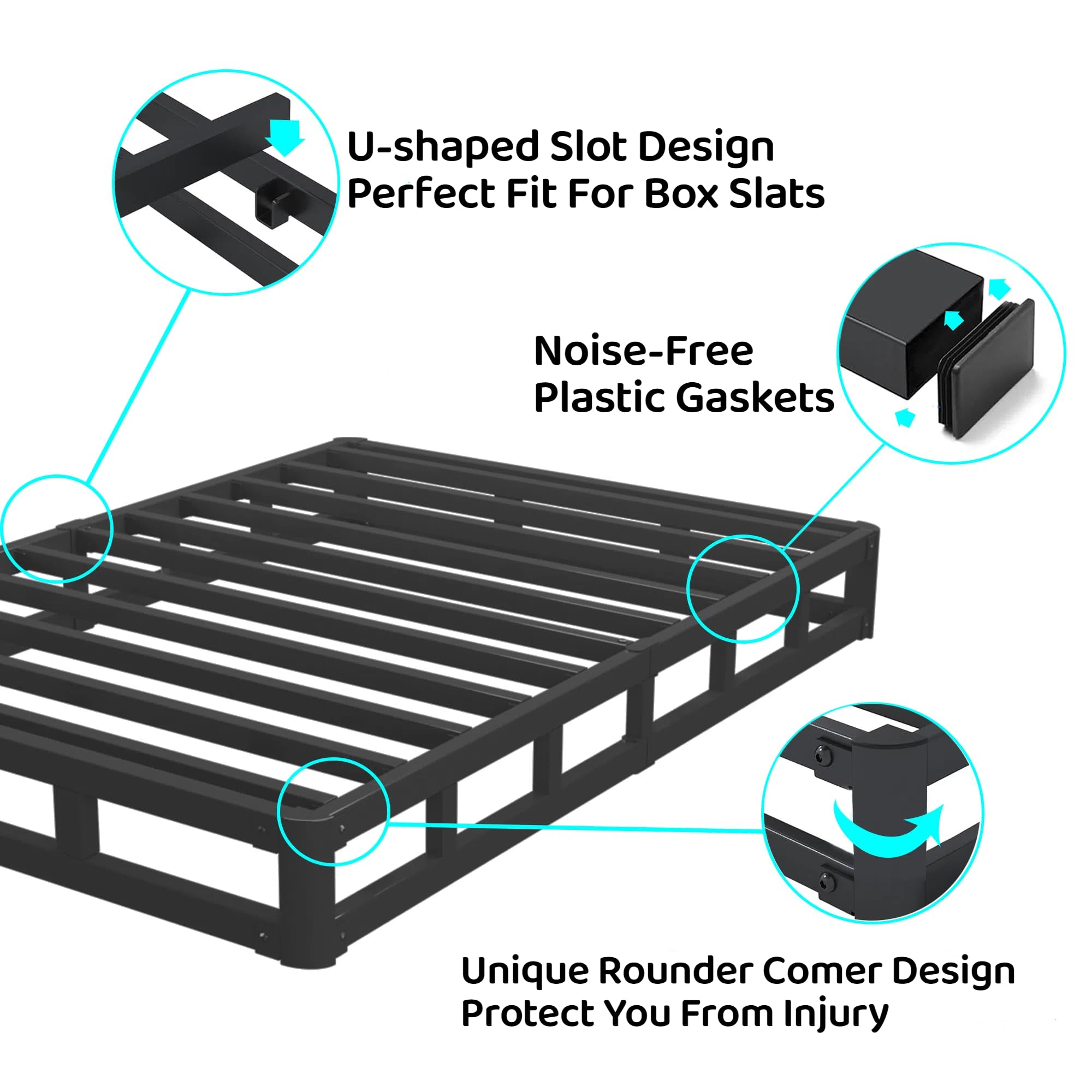 HOBINCHE 6 Inch Twin Bed Frame with More Steel Slat Support,Low Profile Twin Metal Platform Bed Frame with Round Corner Edges Support Mattress Foundation,No Box Spring Needed/Easy Assembly/Noise Free