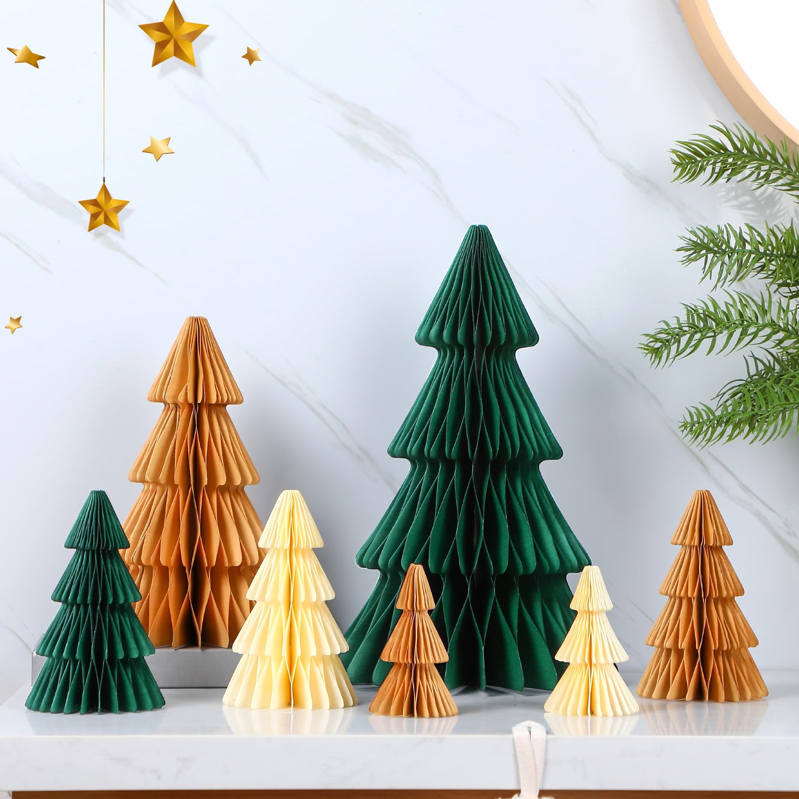 Cinnvoice 7 Pcs Christmas Tree Honeycomb Centerpiece 3D Paper Trees Centerpiece Honeycomb Paper Christmas Trees Honeycomb Table Decorations for Home Office Kitchen Xmas Gift Holiday Party Table Decor