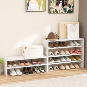 Tangkula 6-Tier Vertical Shoe Rack, Space Saving Corner Shoe Shelf with Stackable Design for 36 Pairs, 3-in-1 Adjustable Storage Shoe Stand for Front Door Entryway (2, White)