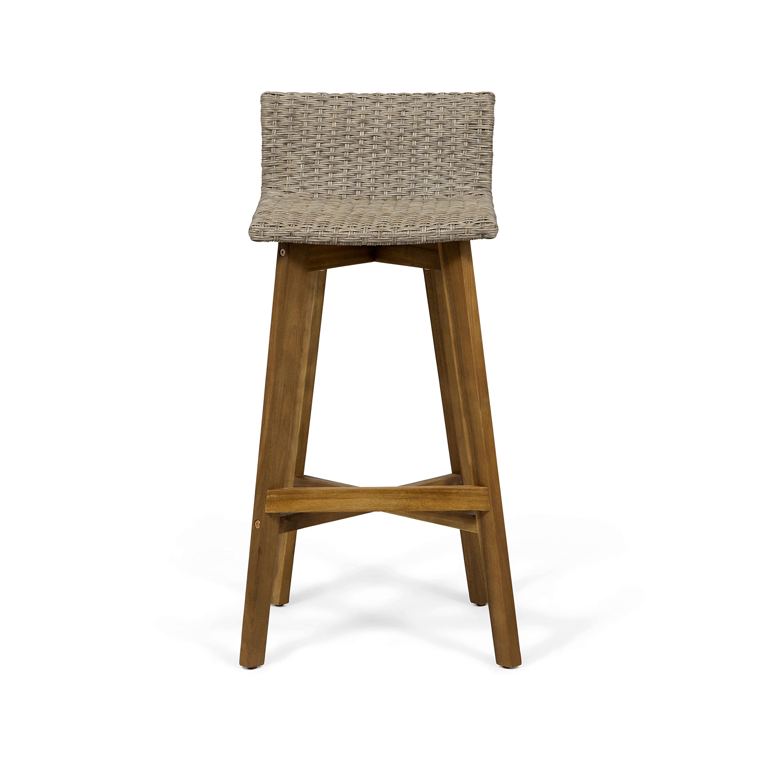 Christopher Knight Home La Brea Outdoor Acacia Wood and Wicker Barstools (Set of 4), Light Brown and Teak