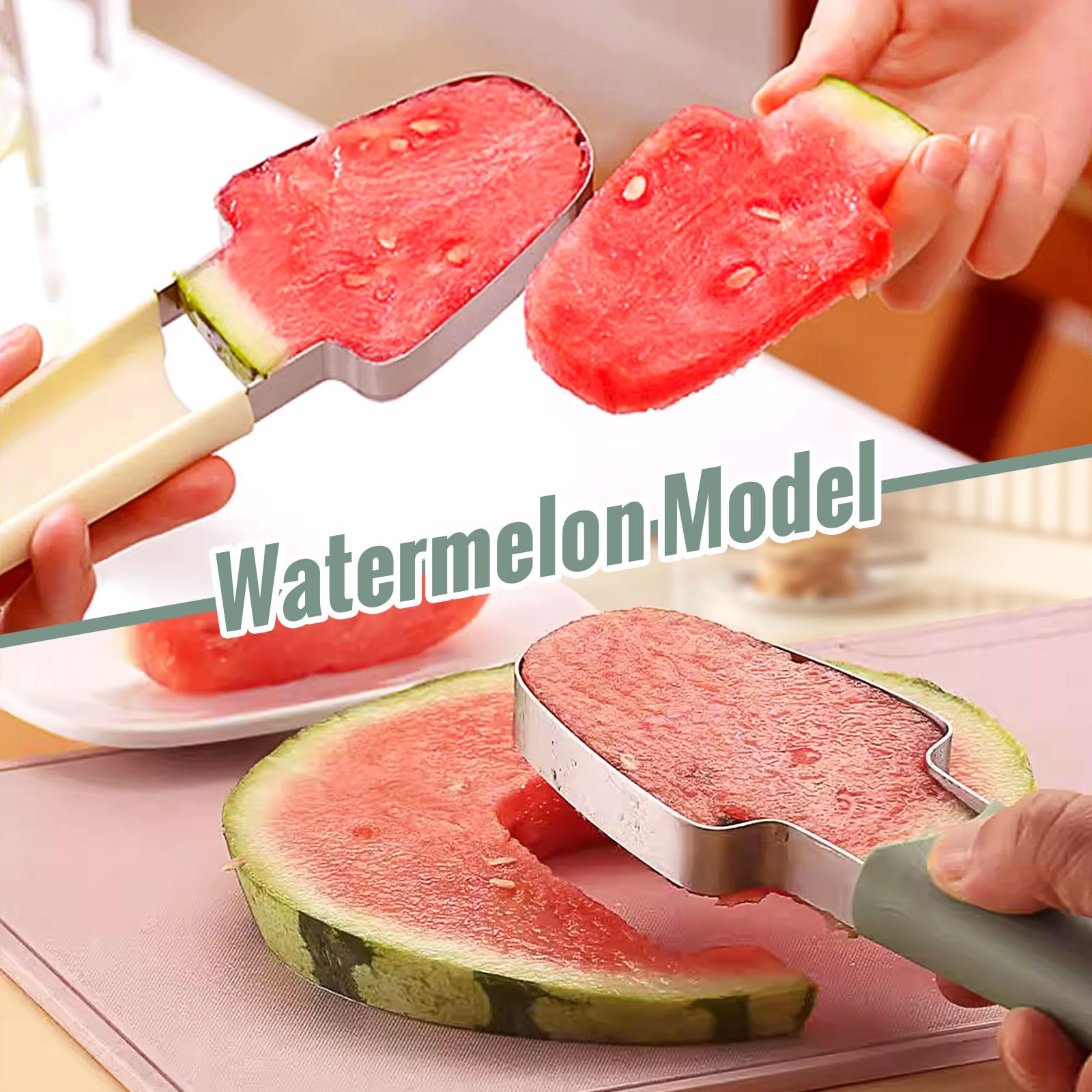 SINGYEIEC 3-in-1 Watermelon Cutter Slicer Tool, Stainless Steel Watermelon Cutter Slicer, Creative kitchen fruit cutter tool, Watermelon Popsicle Mould, melon cutter, portable fruit fork