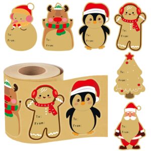 yuuiklle 300pcs christmas stickers 2x3 inch christmas santa claus snowman stickers 6 designs of self adhesive labels kraft paper stickers,for wrapping birthday envelopes wedding holiday decor