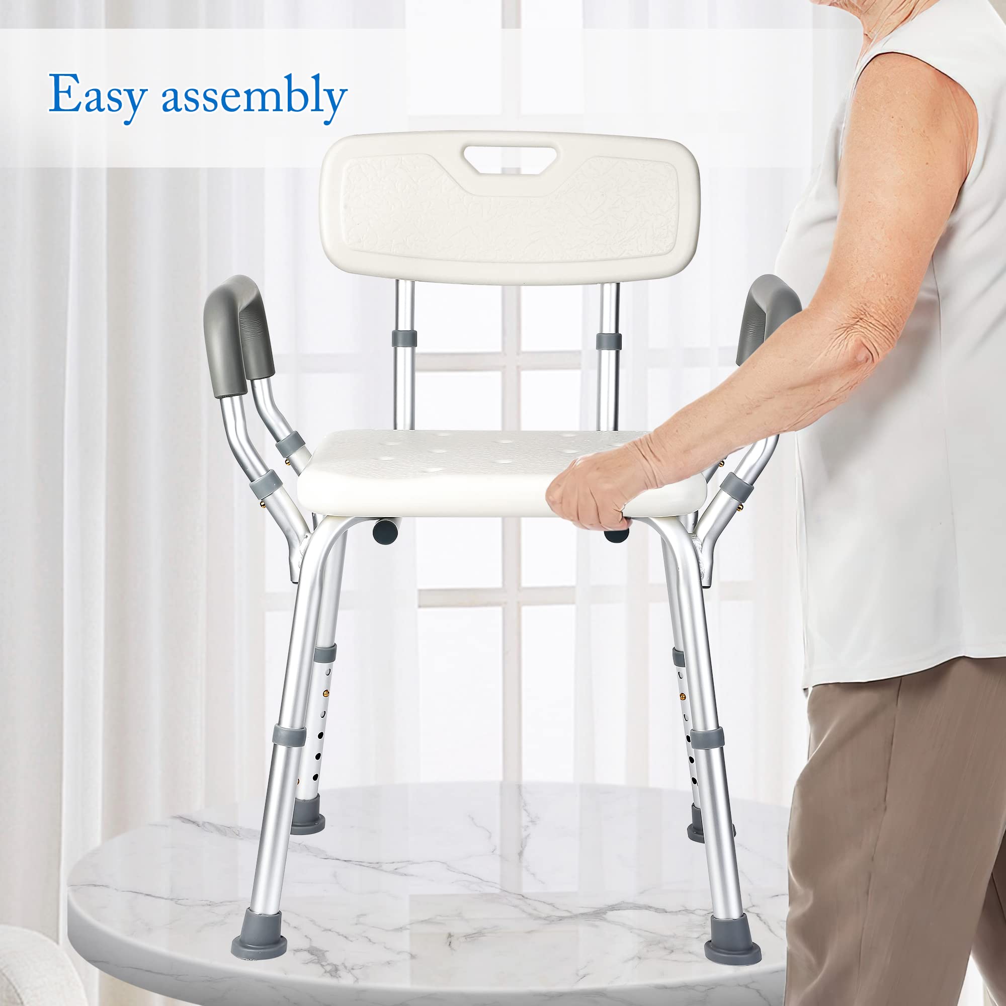 IDEALHOUSE Shower Seat, Adjustable Height Shower Chair, with Padded Armrests and Back, Inside Shower Seat Support 350 Lb Capacity, Slip Resistant Shower Seat for Bathtub