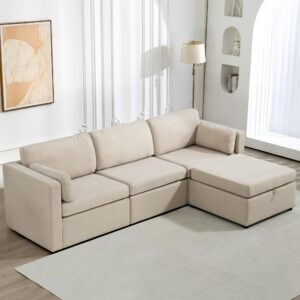 Consofa Modular Sectional Sofa, L Shape Sectional Sofa with Storage Ottoman, Convertible Sectional Sofa Couch with Removable Cover, Deep Seat Sectional Couches for Living Room, Apartment, Office