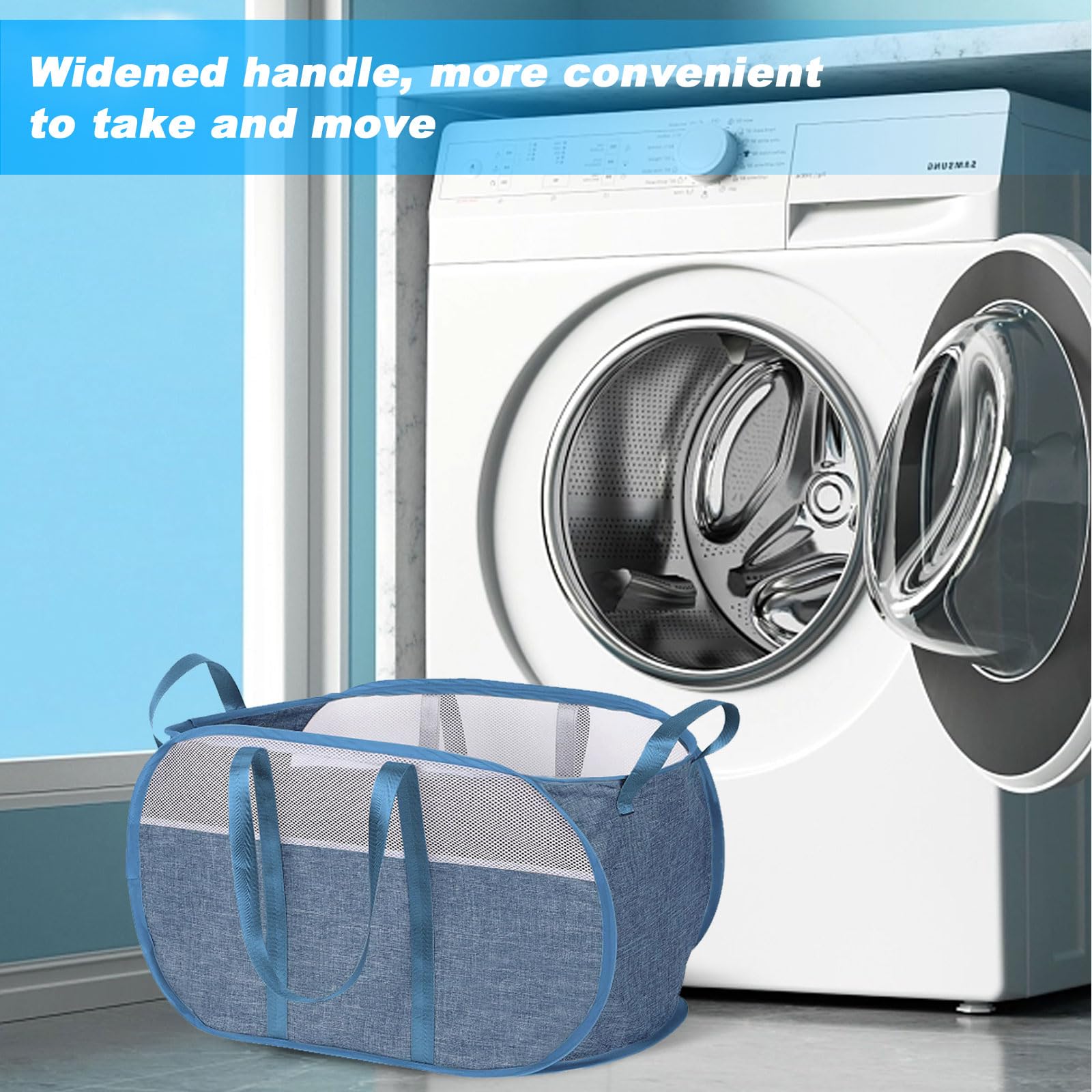 Qivine Pop Up Laundry Hamper, 65L Foldable Laundry Hamper Mesh Laundry Basket with Strong Handles Portable Travel Laundry Hamper Mesh Hamper for Laundry Room, Drom, Bathroom (1)