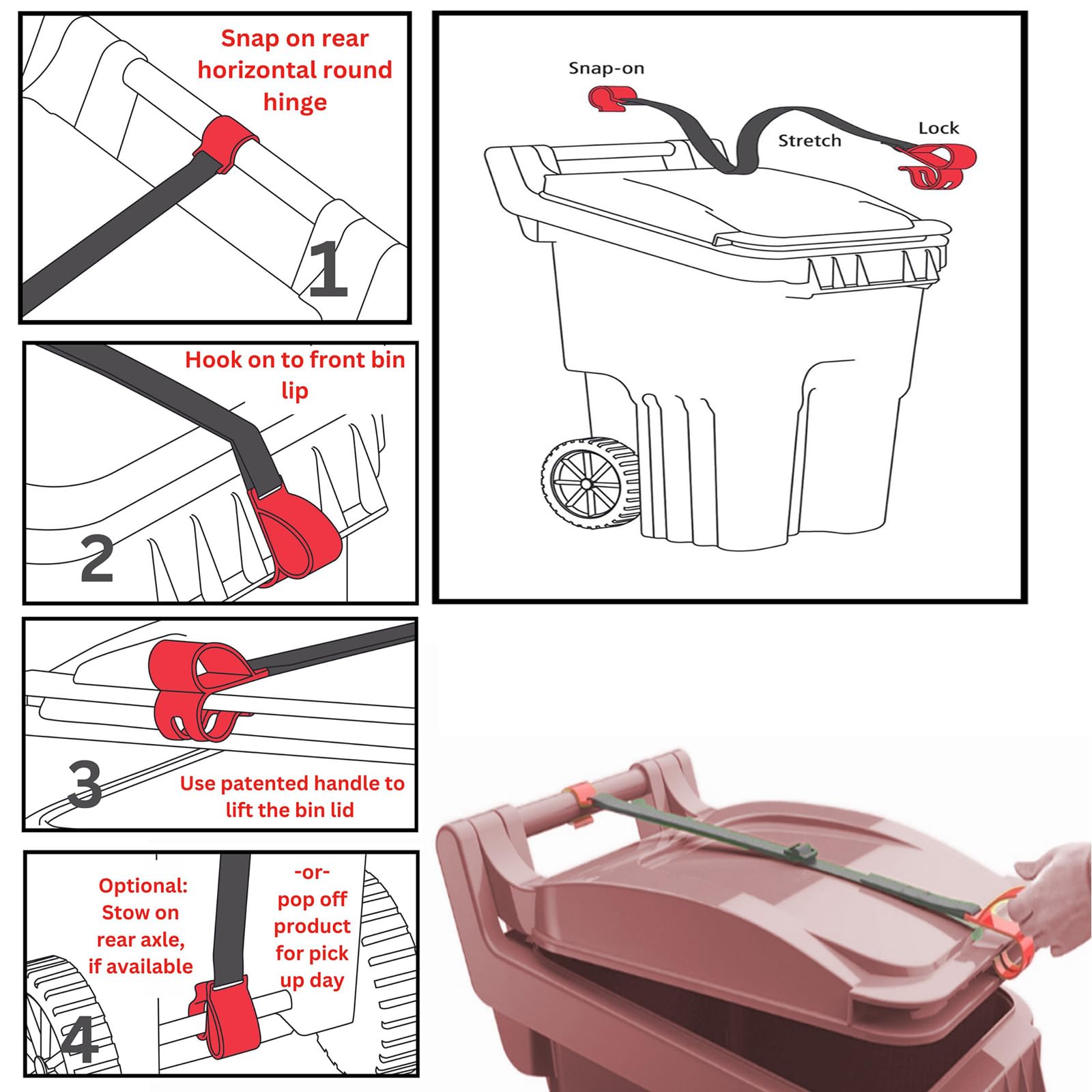 Generic Trash Can Locks Strap for Animals,Universal Trash Can Lid Lock, Garbage Can Lock Out Pests.Bungee Cord System for Secure Your Bin, black