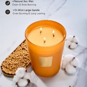 M&SENSE Fall Candles Caramel Pumpkin Latte Scented, 3 Wick Natural Soy Candles for Home Scented, Pumpkin Candle Gift for Halloween, Large 150H Long Lasting Slow Burn Luxury Jar Candle 35oz