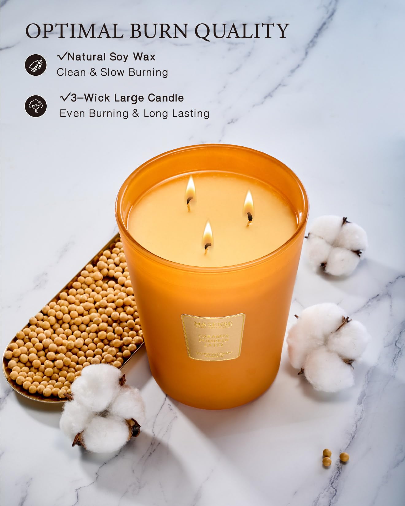 M&SENSE Fall Candles Caramel Pumpkin Latte Scented, 3 Wick Natural Soy Candles for Home Scented, Pumpkin Candle Gift for Halloween, Large 150H Long Lasting Slow Burn Luxury Jar Candle 35oz