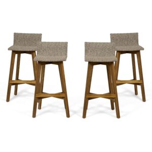 christopher knight home la brea outdoor acacia wood and wicker barstools (set of 4), light brown and teak