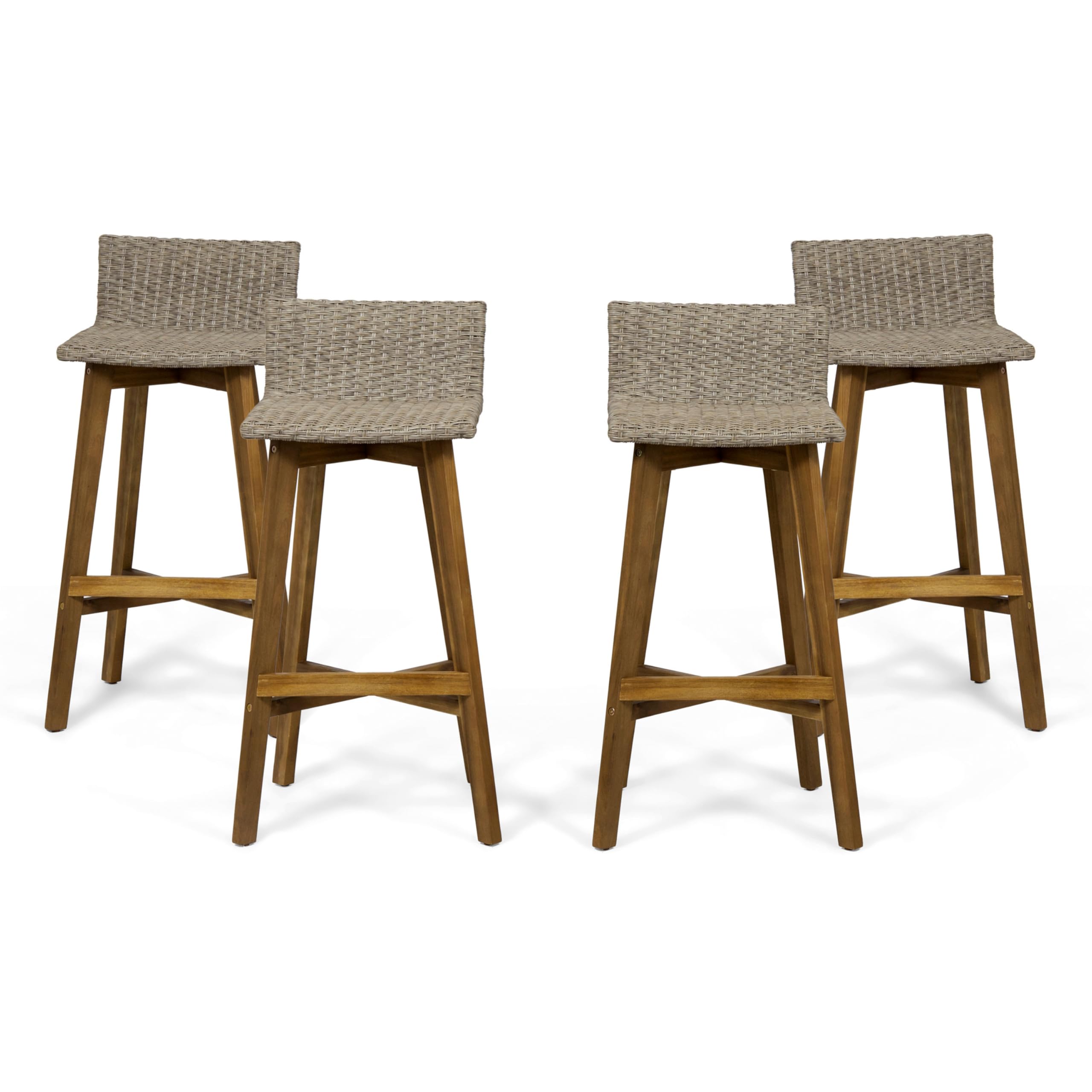 Christopher Knight Home La Brea Outdoor Acacia Wood and Wicker Barstools (Set of 4), Light Brown and Teak