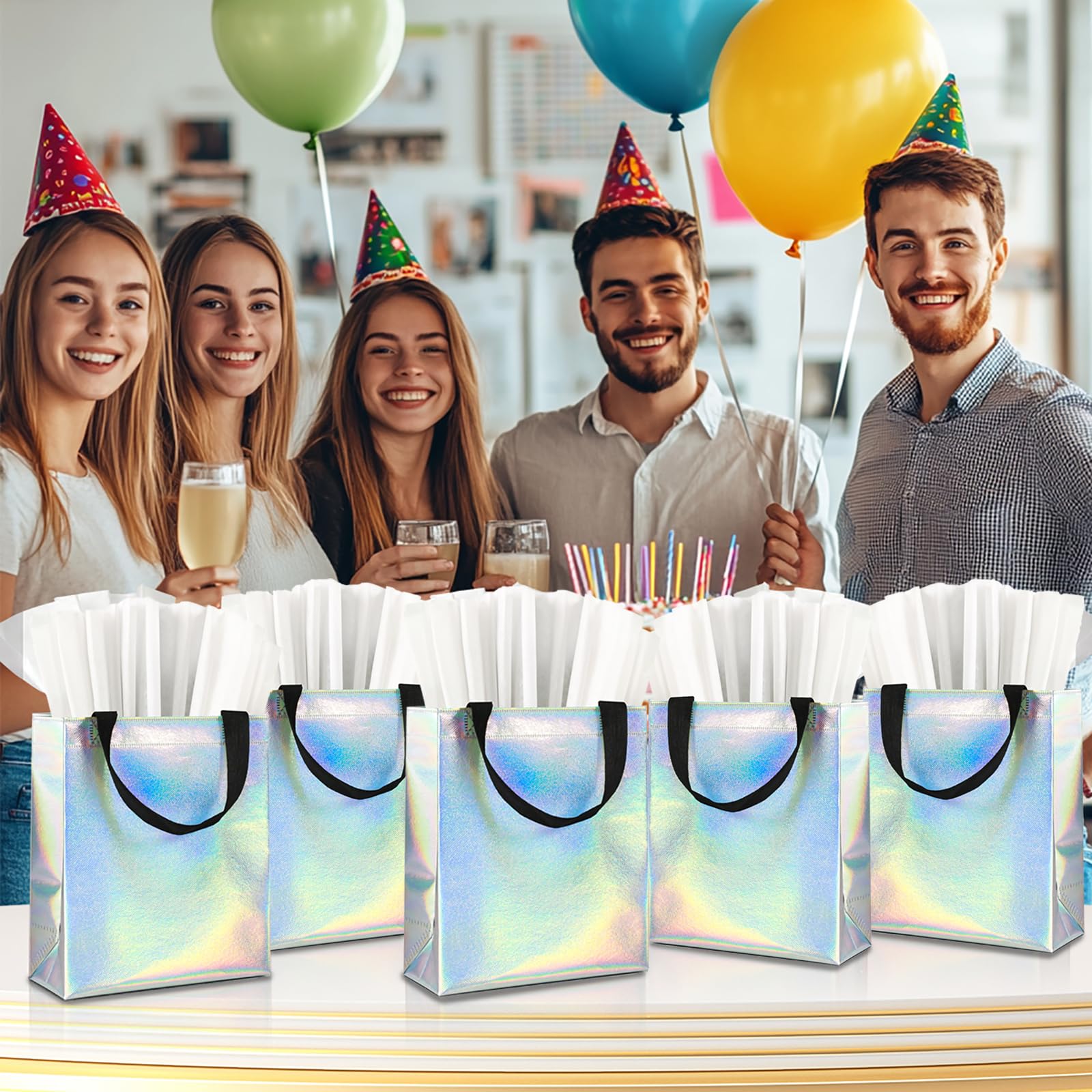 KeerxunBag 12pcs Reusable Gift Bags（Includes Tissue Paper） Gift bag with handle Birthdays Parties Holidays Weddings Medium 10x4x8in rainbow Gift Bags