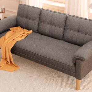 Ahomly 3-Seater Couch, 69 Inch with Extra Deep Seat, Padded Armrests, Solid Wood Legs for Living Room, Dark Gray