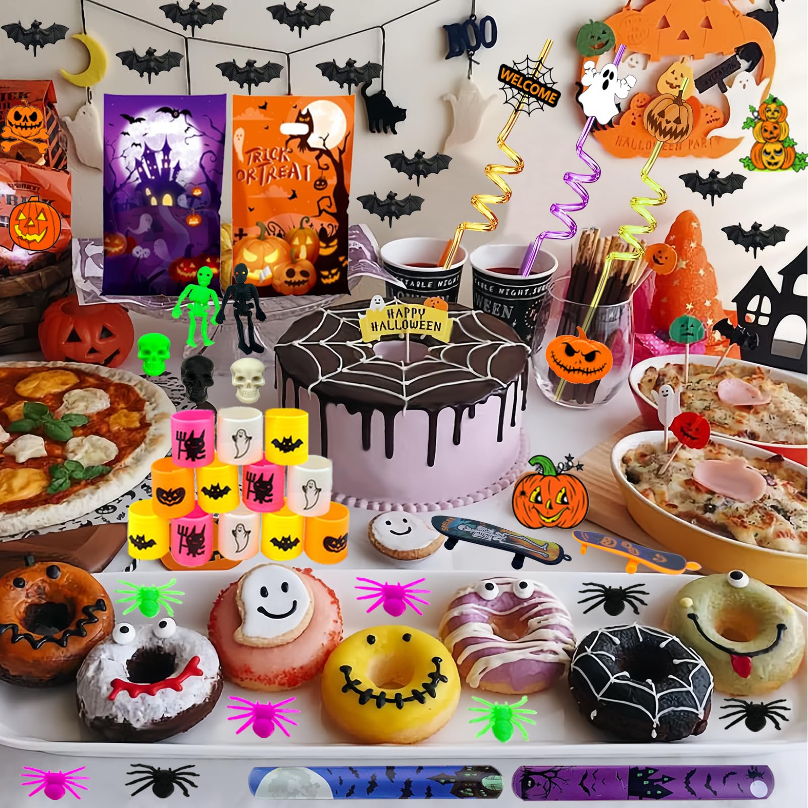 CHSLtmxq 206pcs Halloween Party Favors, Halloween Stationery Supplies Set, Halloween Treats Goodie Bags Fillers gifts, Classroom Prizes, Halloween Prizes for Halloween Trick or Treat