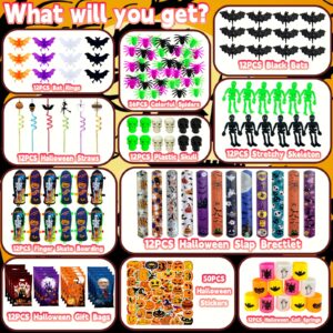 CHSLtmxq 206pcs Halloween Party Favors, Halloween Stationery Supplies Set, Halloween Treats Goodie Bags Fillers gifts, Classroom Prizes, Halloween Prizes for Halloween Trick or Treat