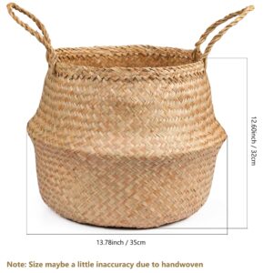 VILSSOVY Seagrass Plant Basket, Wicker Woven Laundry Basket, Basket Planter for Plants Indoor, Large Wicker Plant Baskets, Seagrass Baskets for Plants(13.78" Diameter x 12.6" Height)