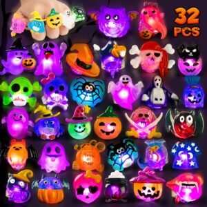 leezmark 32 pcs halloween party favor light up rings halloween treats toys for kids adults, 3d flashing led rings glow in the dark party supplies goodie bag fillers non candy treats halloween gifts