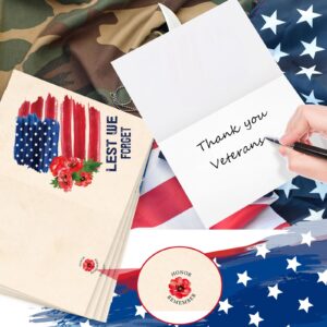 Watersay 100 Sets Veteran Thank You Cards with Envelopes and Stickers Military Appreciation Note Cards Memorial Day Watercolor Cards 4 x 6 Inch Blank Cards Bulk for Veterans Memorial Day