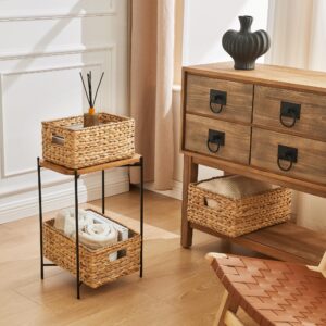 VILSSOVY Wicker Storage Basket, Hyacinth Storage Baskets for Organizing, Large Wicker Baskets for Storage, Woven Basket for Bedroom, Living Room(14.17"x10.24"x6.69")