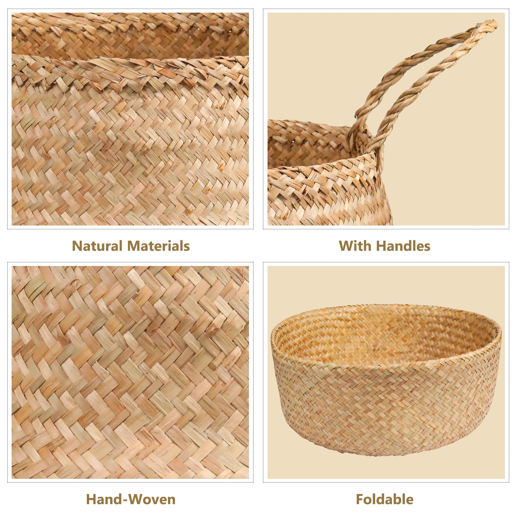 VILSSOVY Seagrass Plant Basket, Wicker Woven Laundry Basket, Basket Planter for Plants Indoor, Large Wicker Plant Baskets, Seagrass Baskets for Plants(13.78" Diameter x 12.6" Height)