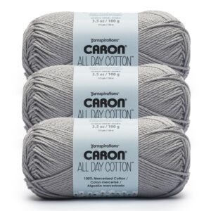 caron all day cotton - 3 pack of 173 yards/3.52 oz light gray 100% mercerized cotton yarn