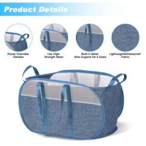 Qivine Pop Up Laundry Hamper, 65L Foldable Laundry Hamper Mesh Laundry Basket with Strong Handles Portable Travel Laundry Hamper Mesh Hamper for Laundry Room, Drom, Bathroom (1)