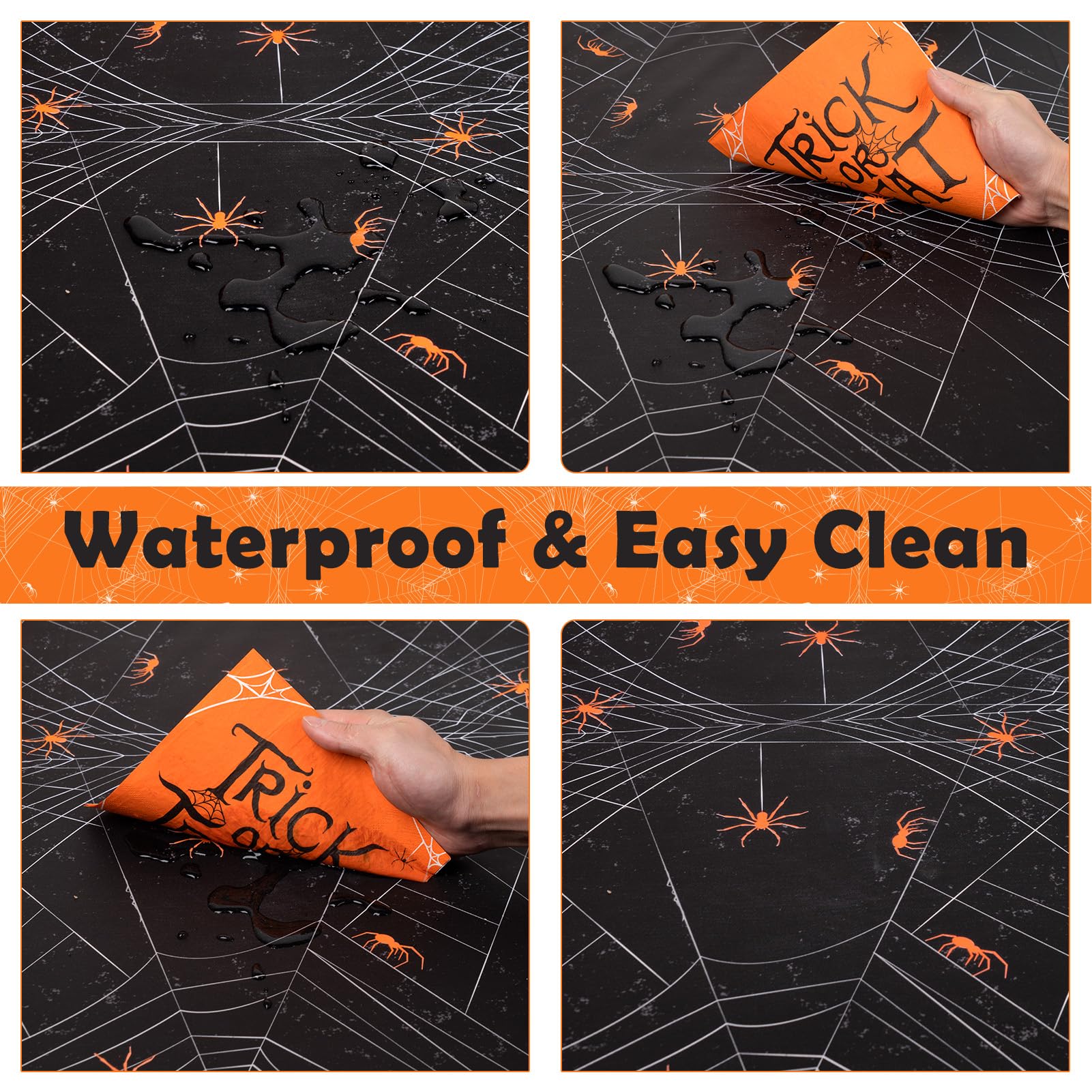 DECORLIFE 3 Pack Plastic Halloween Tablecloths, Disposable Spider Web Table Cloths, Large Rectangular Halloween Table Covers for Home Decor and Halloween Party Decorations, 54 x 108 Inches