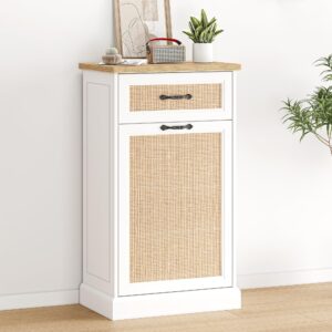 CABIHOME Rattan Tilt Out Trash Cabinet, Freestanding Trash Can Cabinet 10 Gallon Storage, Hidden Pet-Proof Garbage Can Cabinet Laundry Hamper for Kitchen Dining Living Room